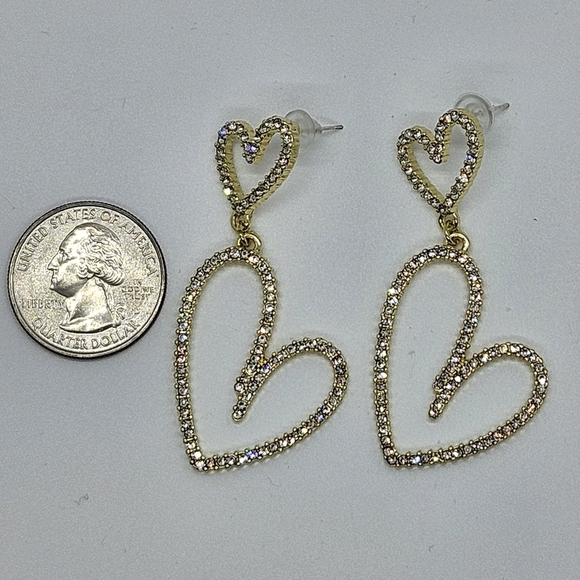 Earrings Rhinestone Double Heart Drop - Picture 8 of 16